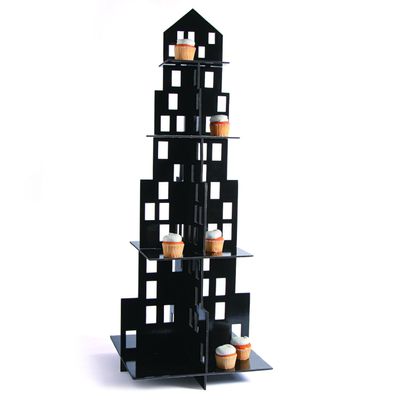 Skyscraper Cupcake Stand (4 Tiers) Superhero Party Supplies - Perfect for Your Superhero, Firefighter, Big City Themed Parties