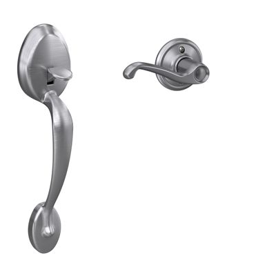 Schlage Standard Front Entry Handleset with Right Handed Flair Door Lever, Lower Half Grip, Satin Chrome, FE285 PLY 626 FLA RH