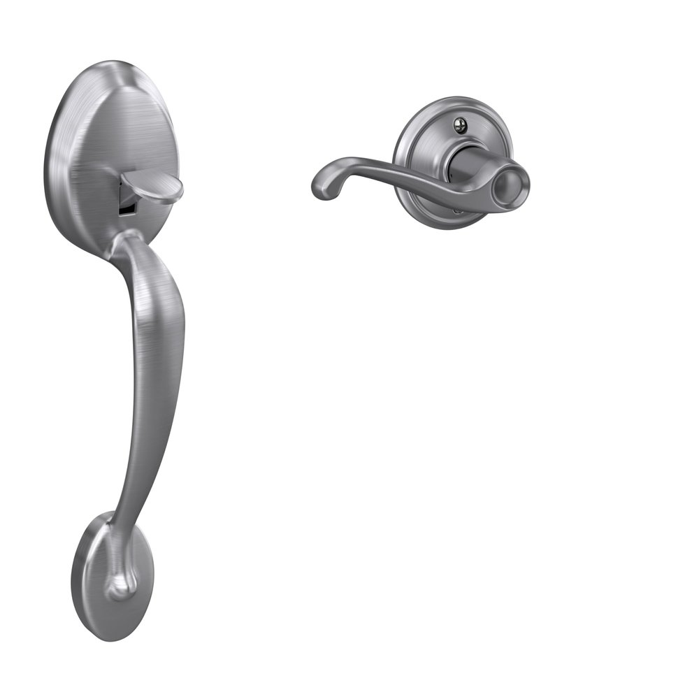 Schlage Standard Front Entry Handleset with Right Handed Flair Door Lever, Lower Half Grip, Satin Chrome, FE285 PLY 626 FLA RH