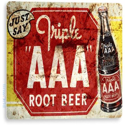 Tinworld Tin Sign: Triple AAA Root Beer Rustic Retro Soda Metal Sign Decor Kitchen Cottage Farm B391