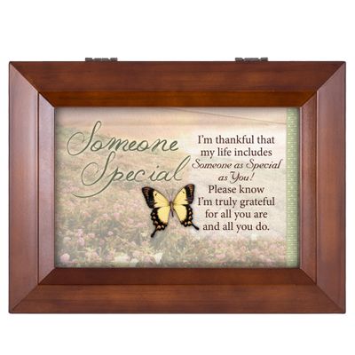 Cottage Garden Someone Special Butterfly Grateful Wood Finish Jewelry Music Box - Plays Tune You are My Sunshine