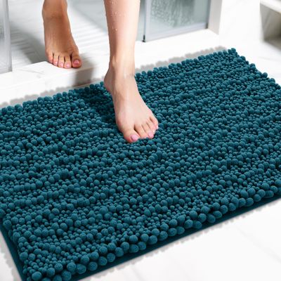 Yimobra Bathroom Rugs Non Slip Washable 32x20 Inch - Ultra Soft Absorbent Chenille Bath Mat, Quick Dry Shaggy Floor Carpet for Tub Shower, Peacock Blue Home Decor Accessories