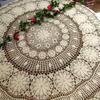 USTIDE 63-inch Round Crochet Lace Tablecloth Beige Gorgeous Dining Living Room Kitchen Tablecloth view 3