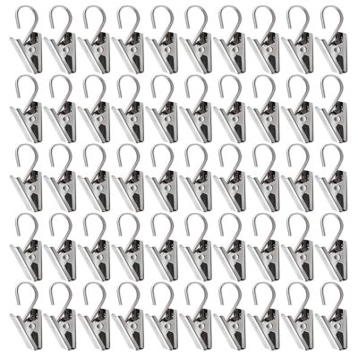 Teenitor 50 PCS Stainless Steel Curtain Hooks Curtain Clips with Hook, Curtain Rod Hooks, S Hooks for Hanging Curtain, Photos, Home Decoration Outdoor Christmas Party Wire Holder