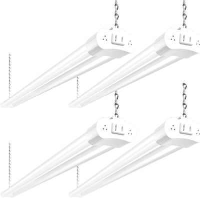 hykolity 4 Pack Linkable LED Shop Light, 4FT 42W [250W Equivalent], 4400lm, 5000K Daylight, with Plug, Utility Light Fixture, Hanging or Surface Mount, White