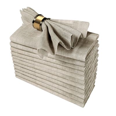GFI LINEN CLUBS Flax Linen Cotton Cloth Dinner Napkin - Pack of 12 Natural Premium Napkins with Metered Corners, 18x18 Inch, Machine Washable, Reusable for Dining, Parties, Weddings & Everyday Use