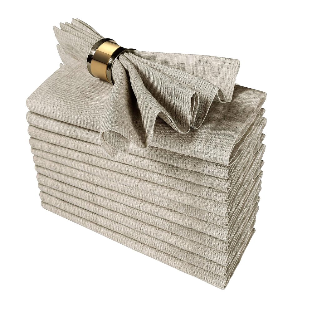 GFI LINEN CLUBS Flax Linen Cotton Cloth Dinner Napkin - Pack of 12 Natural Premium Napkins with Metered Corners, 18x18 Inch, Machine Washable, Reusable for Dining, Parties, Weddings & Everyday Use