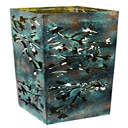 MY SWANKY HOME Verdigris Gray Green Metal Cutout Candle Holder | Leaf Floral Hurricane