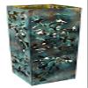 MY SWANKY HOME Verdigris Gray Green Metal Cutout Candle Holder | Leaf Floral Hurricane view 1