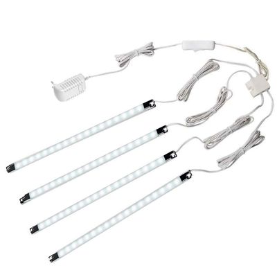 LED Display Lights, (4) Strip Light Bars for Display Case Shelf Showcase Bookshelf Kitchen Workbench, Plug-in Under Cabinet Lighting - (6000K, Cool White)