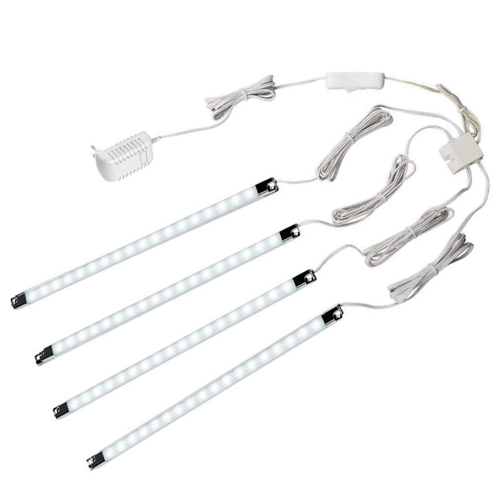 LED Display Lights, (4) Strip Light Bars for Display Case Shelf Showcase Bookshelf Kitchen Workbench, Plug-in Under Cabinet Lighting - (6000K, Cool White)