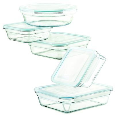 Glasslock Airtight Anti-Spill Proof Tempered Storage Containers 10pc Set~Microwave & Oven Safe