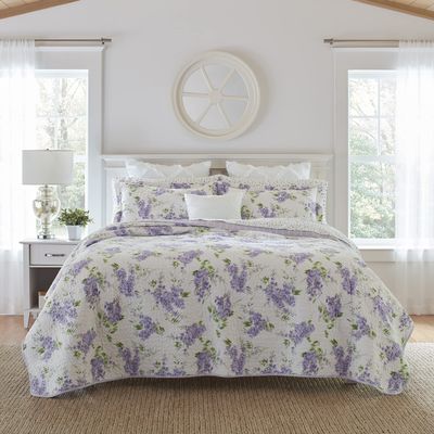Laura Ashley - Twin Quilt Set, Reversible Cotton Bedding with Matching Sham, Lightweight Decor for All Seasons (Keighley Lilac, Twin)