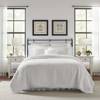Laura Ashley - Twin Quilt Set, Reversible Cotton Bedding with Matching Sham, Pre-Washed Home Decor for Added Softness (Heirloom Crochet White, Twin)