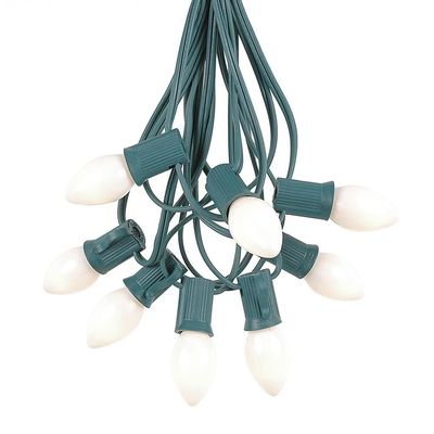 Novelty Lights C7 White Ceramic Christmas String Lights - Indoor/Outdoor Light Set w/ 25 Opaque Bulbs for Christmas Tree, Patio, Wedding Decor, and More - (Green Wire, 25' Long)