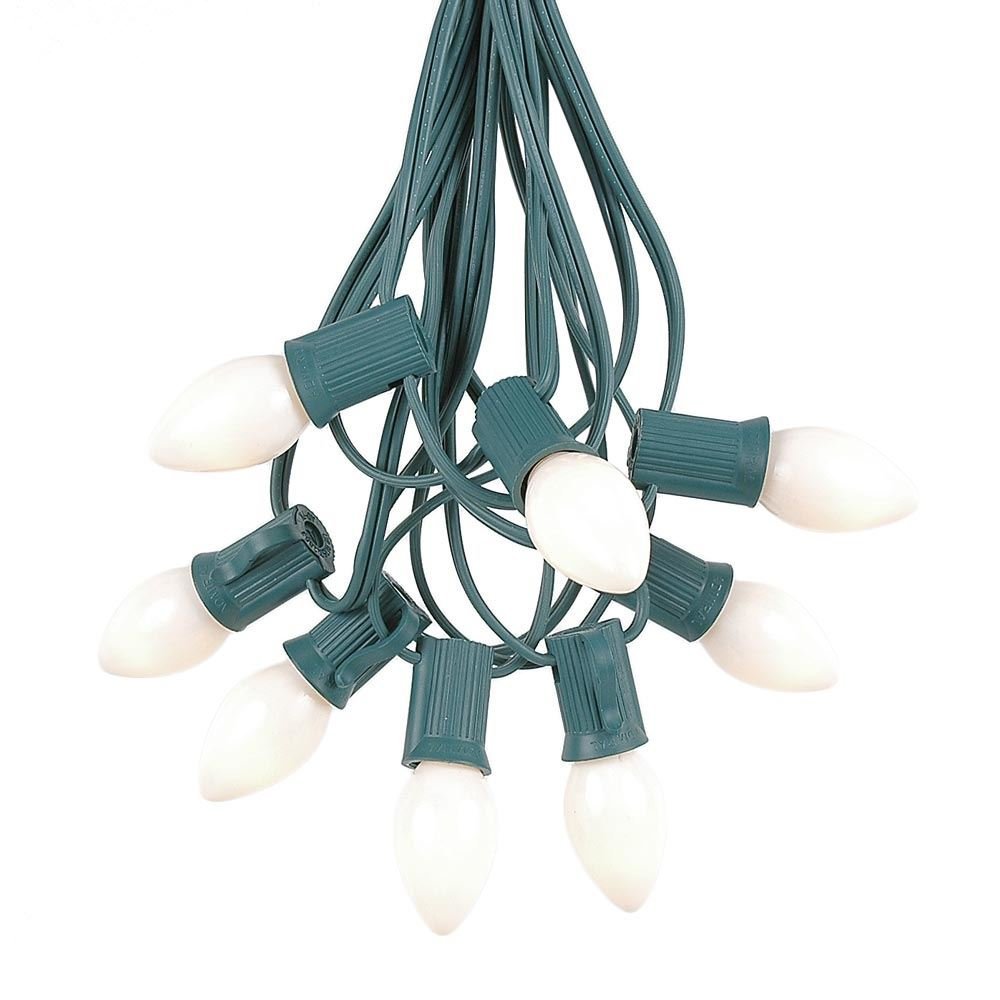 Novelty Lights C7 White Ceramic Christmas String Lights - Indoor/Outdoor Light Set w/ 25 Opaque Bulbs for Christmas Tree, Patio, Wedding Decor, and More - (Green Wire, 25' Long)