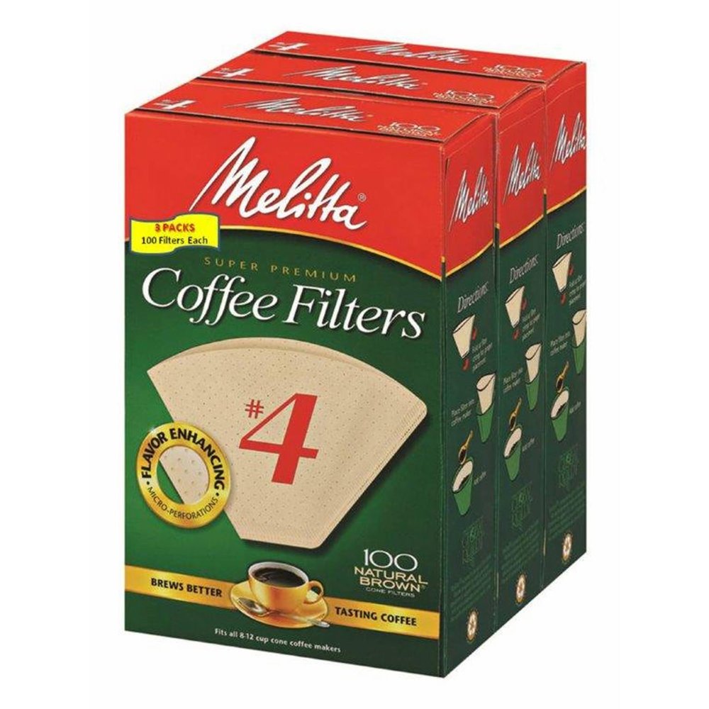 Melitta 3 Piece Cone Coffee Filters, Natural Brown, #4 300 Count