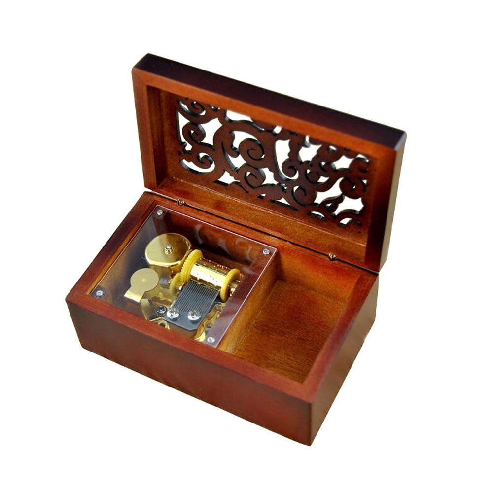 FnLy Antique Engraved Wooden Wind-Up Musical Box,Fur Elise Musical Box,with Gold-Plating Movement in,Rectangle