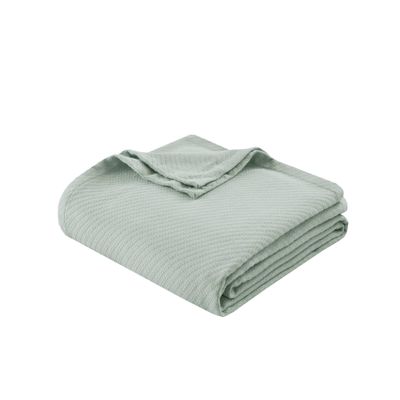 Madison Park Liquid Cotton Luxury Blanket Premium Soft Cozy 100% Ring Spun Cotton For Bed , Couch or Sofa, Twin, Sea Foam