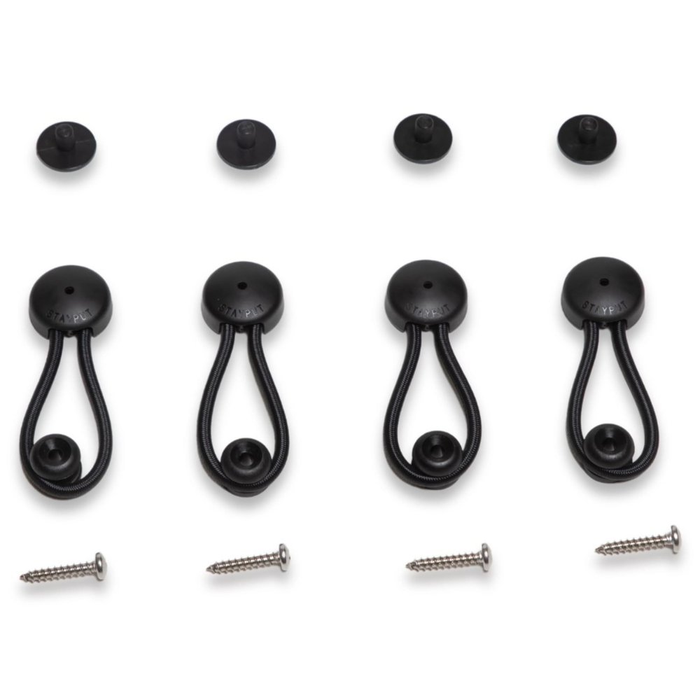 Stayput Fasteners 6 5/8" Standard Size Black Bungee Shock Cord & Fastener for Boat Canvas (4 Pack) with Knobs and #10 Stainless Titanium Screws