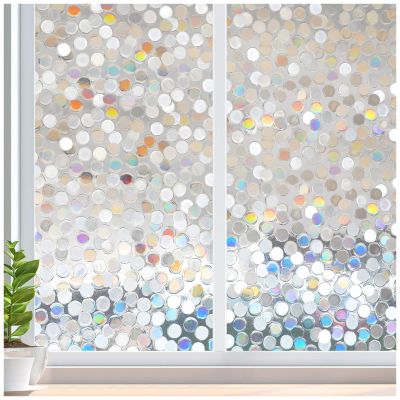 rabbitgoo Window Privacy Film, Rainbow Stained Glass Window Film, 3D Decorative Static Cling Coverings Non-Adhesive, Removable Glass Stickers for Home Door, Circle Design, 35.4" x 78.7"