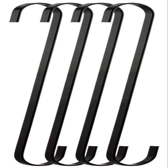 RuiLing 4-Pack 12 Inch Black Chrome Finish Steel Hanging Flat Hooks - S Shaped Hook Heavy-Duty S Hooks, for Kitchenware, Pots, Utensils, Plants, Towels, Gardening Tools, Clothes