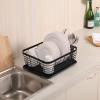 TQVAI Kitchen Dish Drainer Rack with Drying Board and Full-Mesh Silverware Utensils Holder, Black view 2