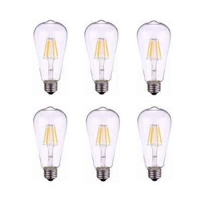 Low Voltage E27 LED Bulb 12V 24V 36V ST64 6W Filament Edison LED 2700K Yellow Warm White AC/DC12-36V for RV Camper Marine,Solar Power Light and Off Grid 6-Pack