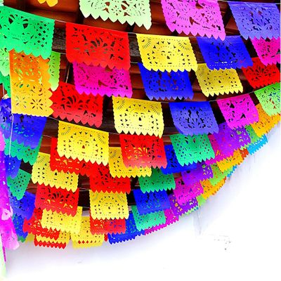 MexFabricSupplies 5 Pk Papel Picado Paper Banners Mexican Party Decorations for Cinco de Mayo, Day of The Dead, Birthdays, Mexican Flags, Taco Party 60 ft