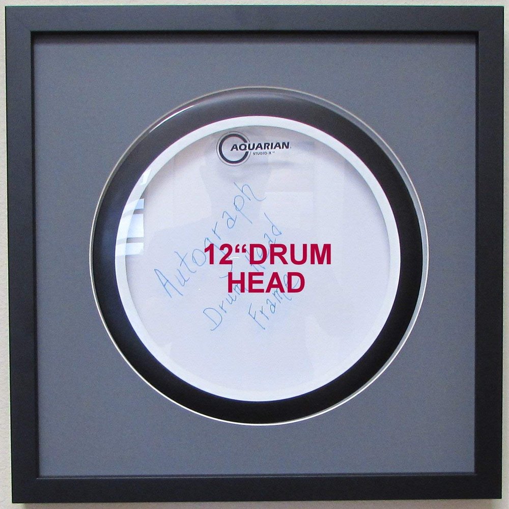 12" Drum Head Display Frame Set Black Frame with Matting Easy Mount (Grey Matting)