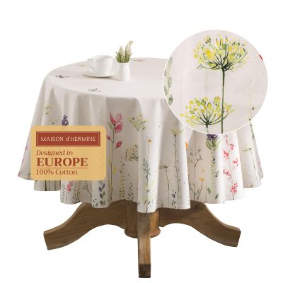 Maison d' Hermine Table Cloth Round Table 100% Cotton 63 Round Inches Tablecloth Reusable Decorative for Dining Room Farmhouse Home Valentines Day Decorations Spring Summer - Botanical Fresh