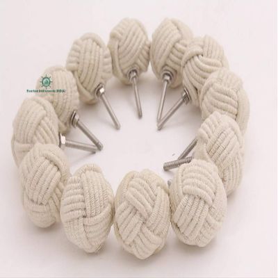 RII 12 Rope Doorknobs Nautical Twisted Decorative Cotton, Rustic Rope Knot Drawer Pull and Push, Furniture Handles/Knobs, Cabinets, Wardrobes, Cupboards, Drawer, 1.75 Off White