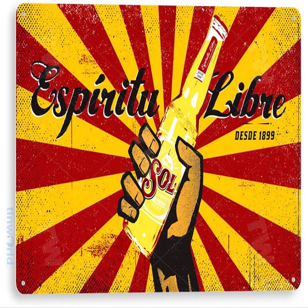 Tinworld Tin Sign: Sol Espiritu Libre Decor Wall Art Bar Pub Beer Shop Store Cave A168