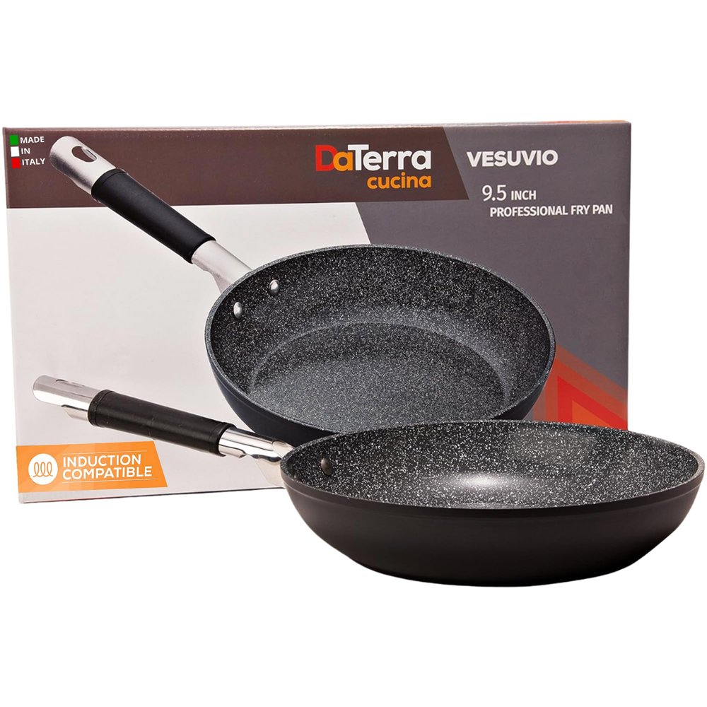 DaTerra Cucina - 9.5" Nonstick Ceramic Frying Pan - Made in Italy, Oven Safe and Compatible with Gas, Induction and Electric Stovetops - High Heat Resistant Nonstick Cookware, Dishwasher Safe