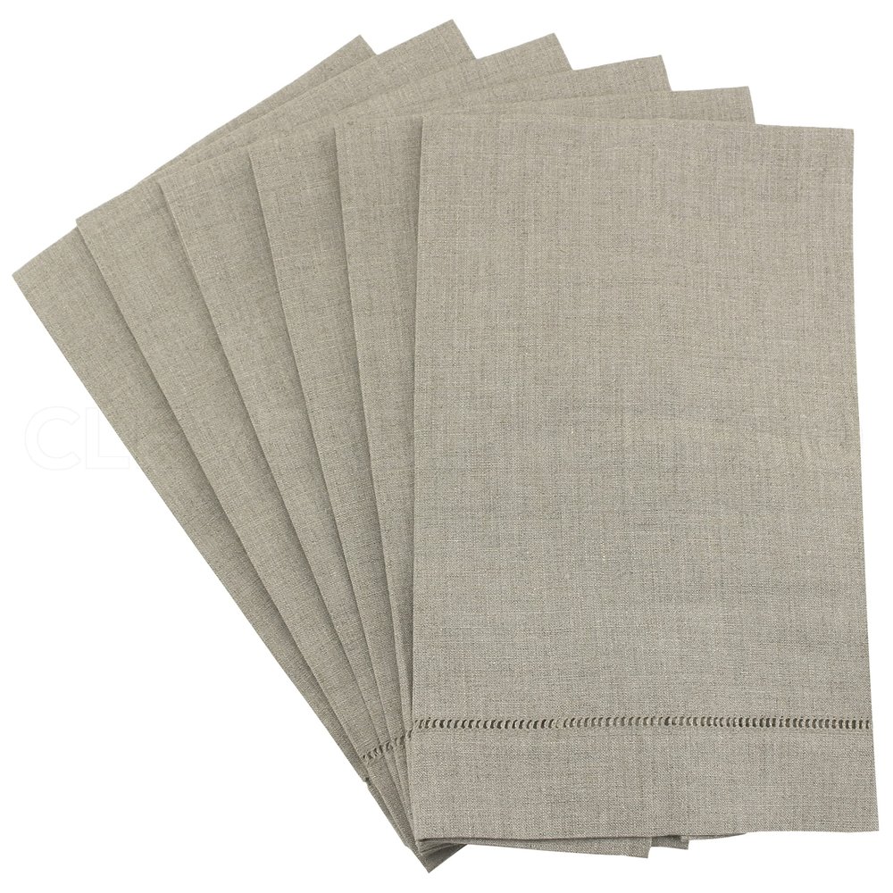 CleverDelights Natural Linen Hemstitched Hand Towels - 6 Pack - 14" x 22" - 100% Linen