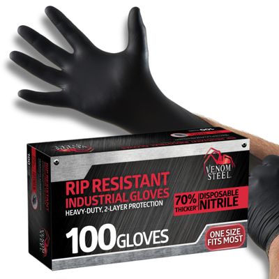 Venom Steel Industrial Nitrile Gloves, 6 mil, 2 Layer Rip Resistant, One Size Fits Most, 100 Count