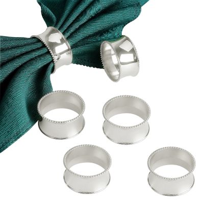 Derker Set of 6 Beaded Round Napkin Rings for for Wedding, Party, Holiday, Dinner (6pcs Silver)
