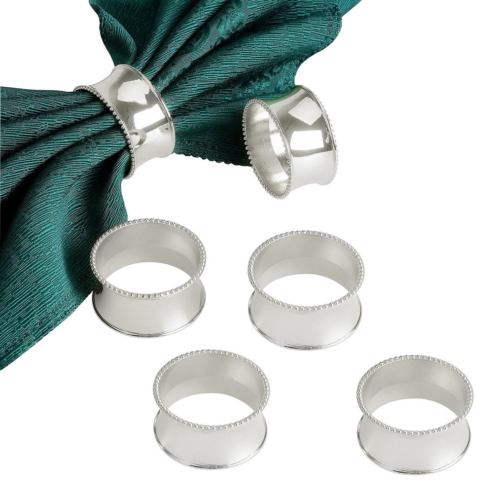 Derker Set of 6 Beaded Round Napkin Rings for for Wedding, Party, Holiday, Dinner (6pcs Silver)