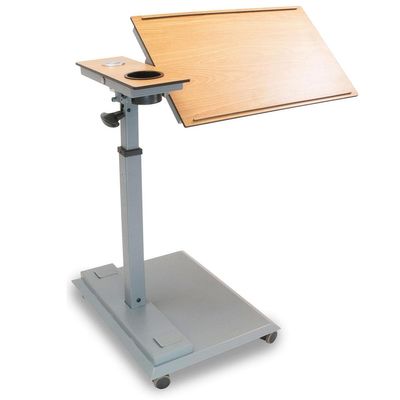 WiseLift Table  360 Swivel  Up to 45 Tilt  Height Adjustable  Built-in Cup Holder and 3 USB Charging Ports (Wood)