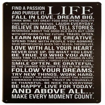 ARTCLUB Find a Passion and Pursue It Life Fall In Love Dream Big Inspirational Metal Tin Sign, Fun Saying Art Poster Plaque Home Wall Decor