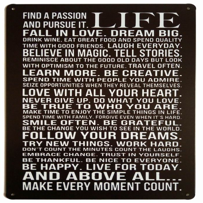 ARTCLUB Find a Passion and Pursue It Life Fall In Love Dream Big Inspirational Metal Tin Sign, Fun Saying Art Poster Plaque Home Wall Decor