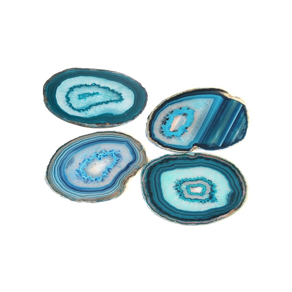 AMOYSTONE Teal Agate Coasters Set of 4, 3.5-4 Inch Large Stone Coasters, Heat Resistant & Non-Porous, Luxury Drink Accessories for Entertaining, Dinner Party Decor