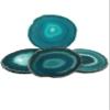 AMOYSTONE Teal Agate Coasters Set of 4, 3.5-4 Inch Large Stone Coasters, Heat Resistant & Non-Porous, Luxury Drink Accessories for Entertaining, Dinner Party Decor view 2