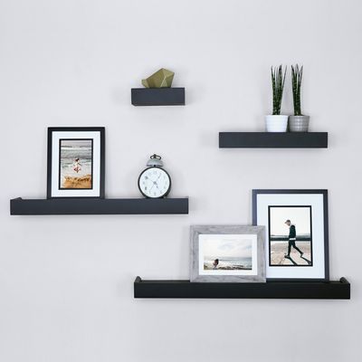 Ballucci Modern Ledge Wall Shelves, Set of 4 Wood Floating Shelves for Bedroom, Bathroom, Living Room, Kitchen, Nursery, Black