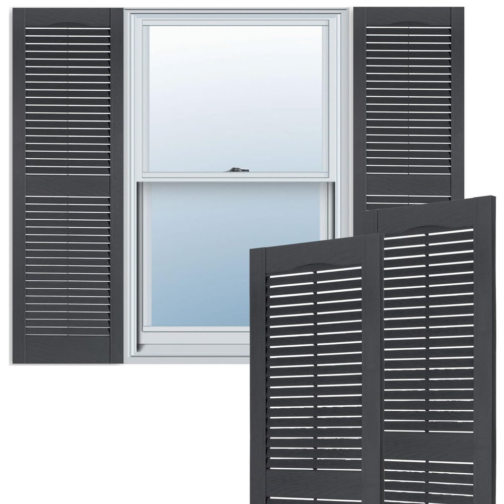 Exterior Solutions Vinyl Louver Shutters, Dark Gray, 15 x 47 in, Pair