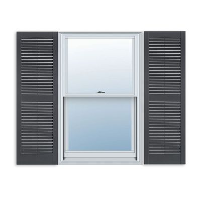 Exterior Solutions Standard Louver Exterior Vinyl Window Shutters, Dark Gray (Pair), 15 Inch x 55 Inch