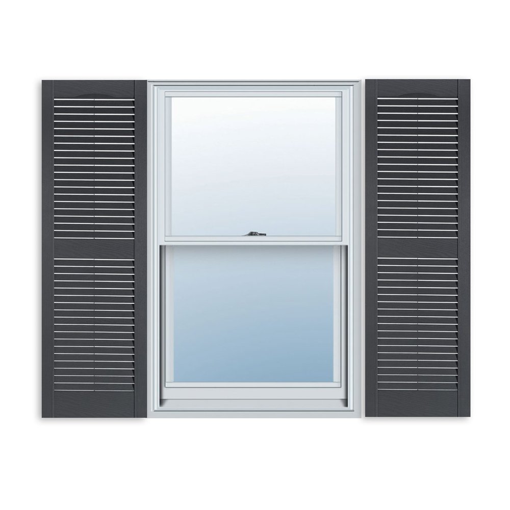 Exterior Solutions Standard Louver Exterior Vinyl Window Shutters, Dark Gray (Pair), 15 Inch x 55 Inch