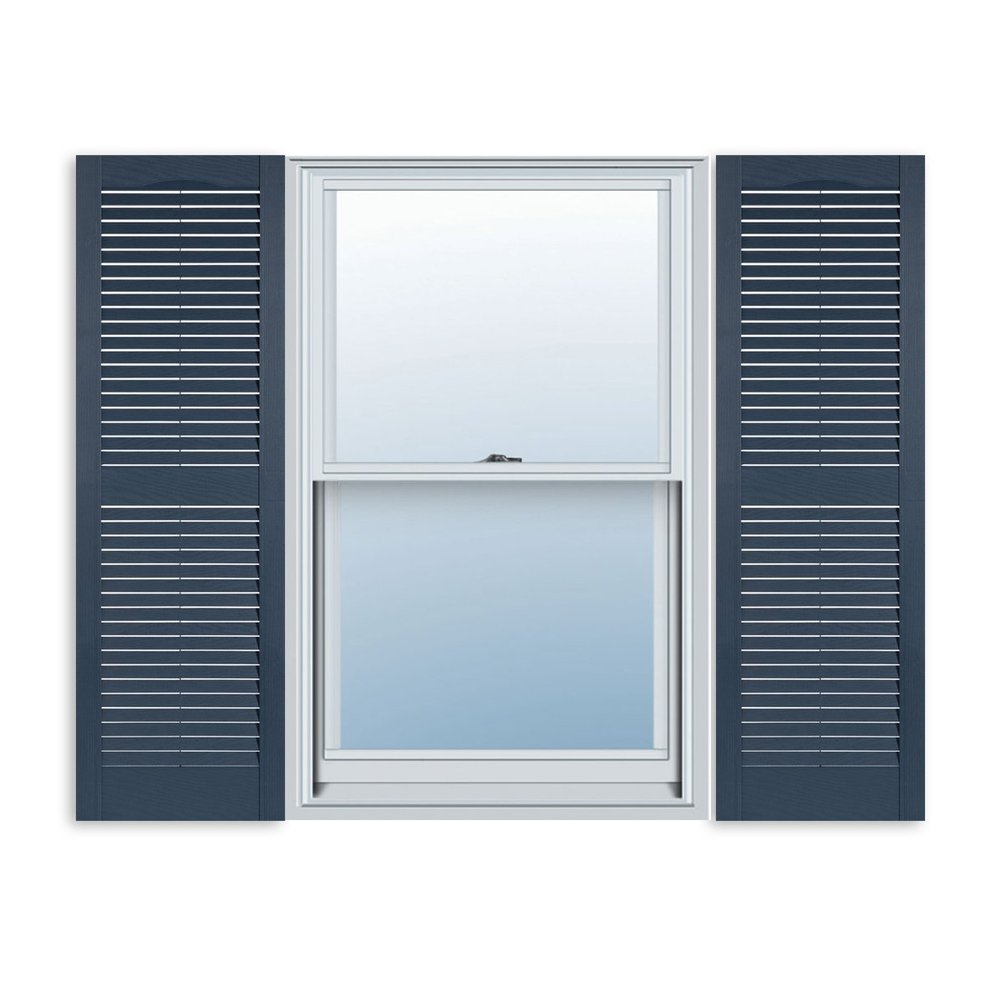 Exterior Solutions Standard Louver Exterior Vinyl Shutter, Bedford Blue (Pair), 15 Inch x 59 Inch