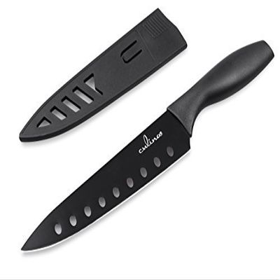 Culina 8-Inch Nonstick Carbon Steel Sushi Knife with Sheath, Black