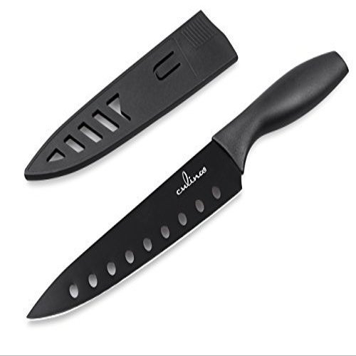 Culina 8-Inch Nonstick Carbon Steel Sushi Knife with Sheath, Black